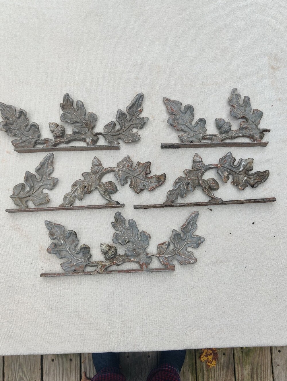 Antique Oak Leaves Acorns Pediment 5 PIECES Cast Aluminum Architectural Salvage